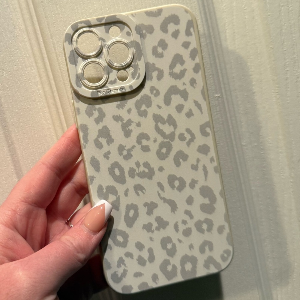 Leopard Print iPhone 13 Pro Max Case - Cream and Gray
